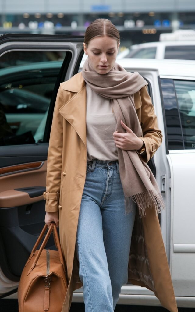 Black female model seated at a charging station near a gate, wearing a flowy floral midi skirt, white tee tucked in, white sneakers, and AirPods in.