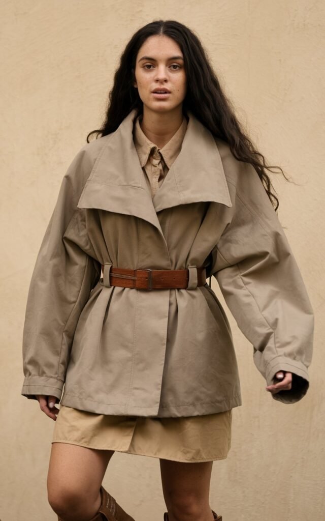 A natural-looking young woman wearing a structured jacket layered over a casual outfit. Theme fashion inspo outfits