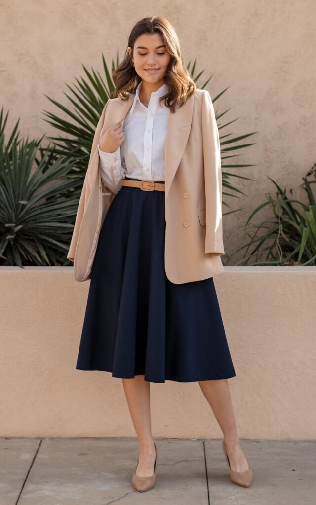 A natural-looking young woman wearing well-fitted clothing styled confidently for everyday wear. Theme fashion inspo outfits