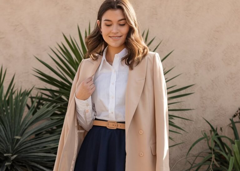 A natural-looking young woman wearing well-fitted clothing styled confidently for everyday wear. Theme fashion inspo outfits