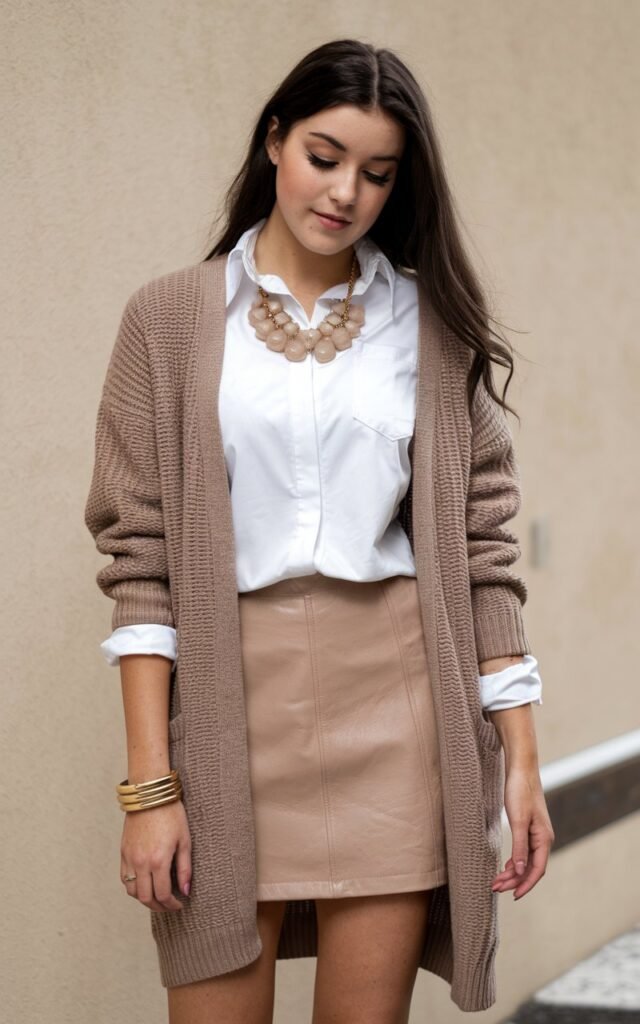 A natural-looking young woman wearing a basic outfit upgraded with ankle boots instead of sneakers. Theme stylish outfits