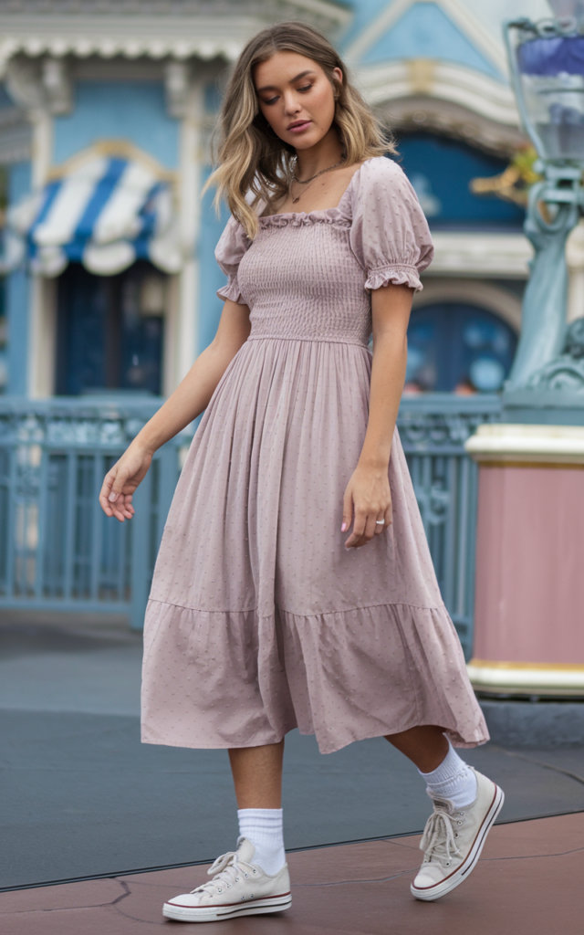 Pair a smocked dress with low-top sneakers.