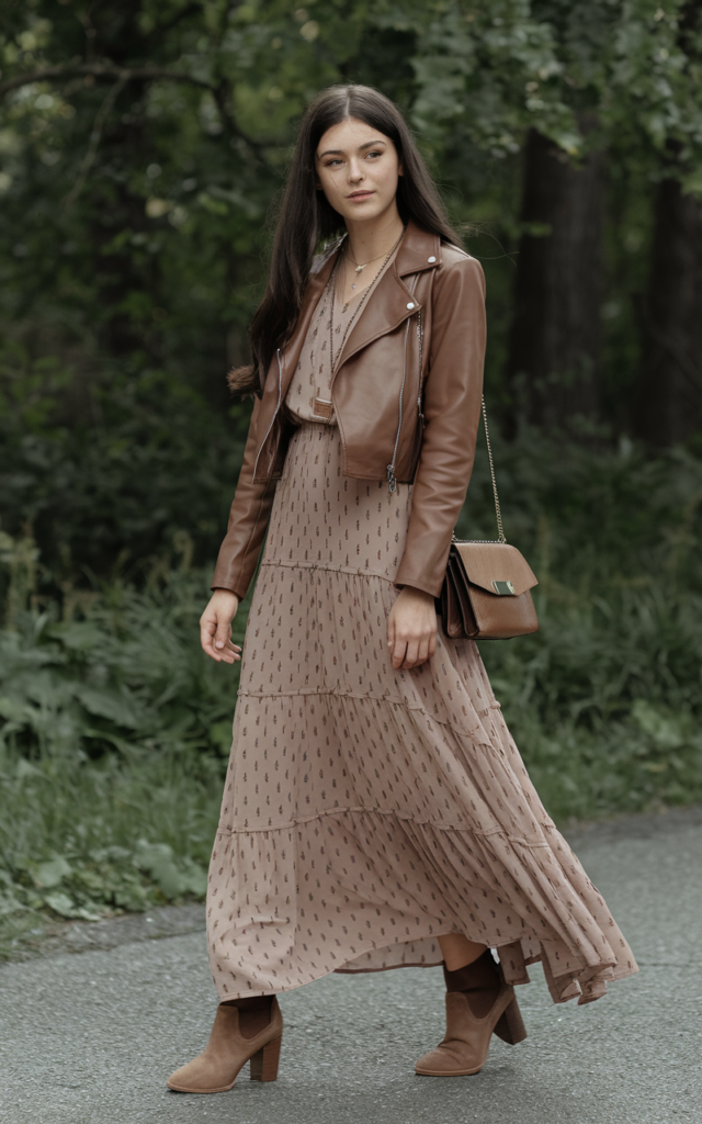 Balance a maxi dress with a cropped jacket.