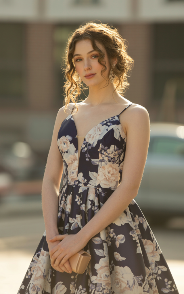 Choose a floral-printed gown for spring prom vibes