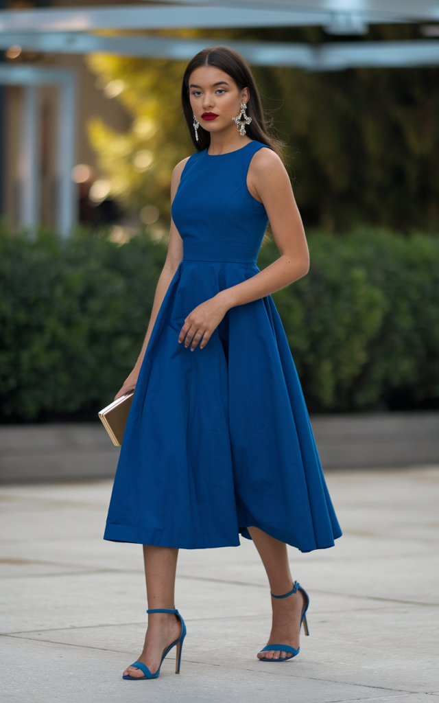 Create a day-to-night look with a sleeveless midi dress.