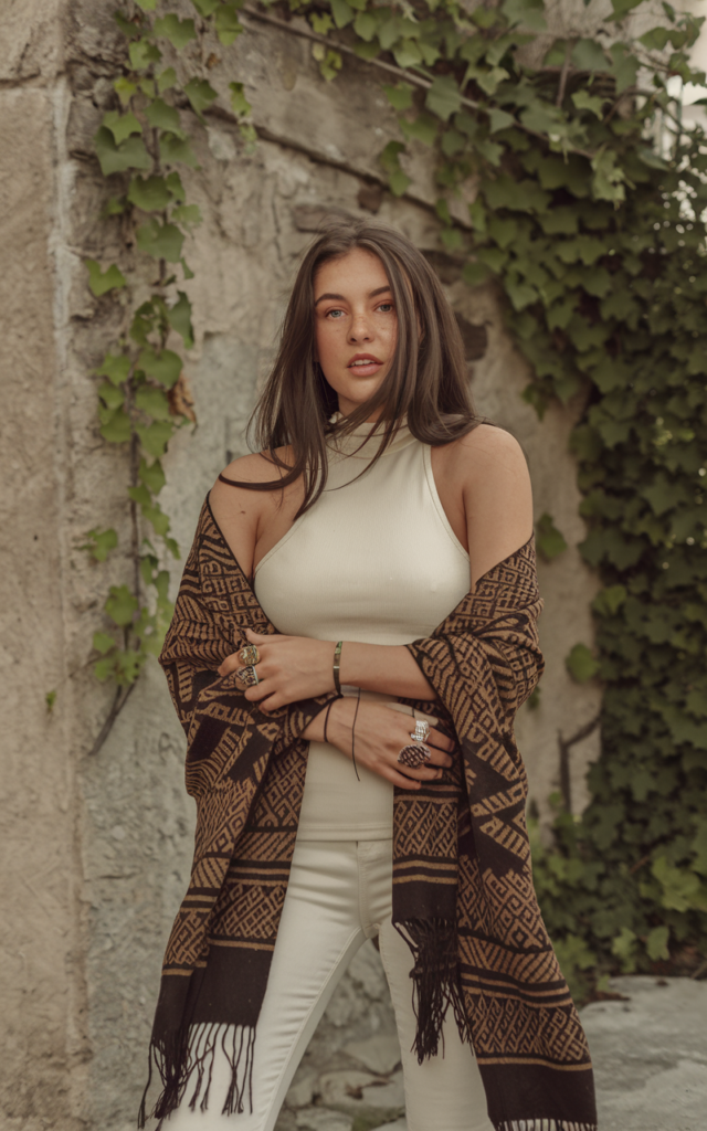 Drape a shawl over a monochrome base