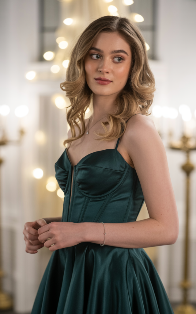 Elevate a corset-style prom dress with delicate heels