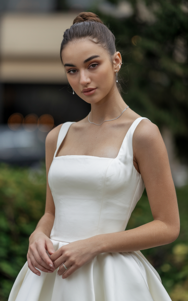 Go modern with a minimalist white prom gown