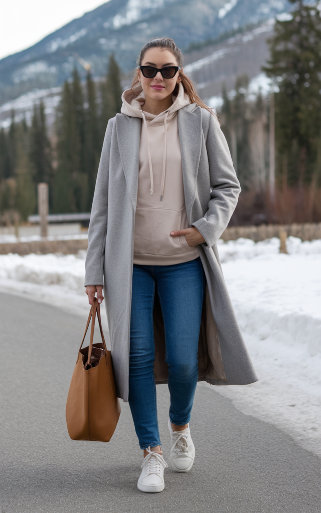 Layer a hoodie under a tailored coat.