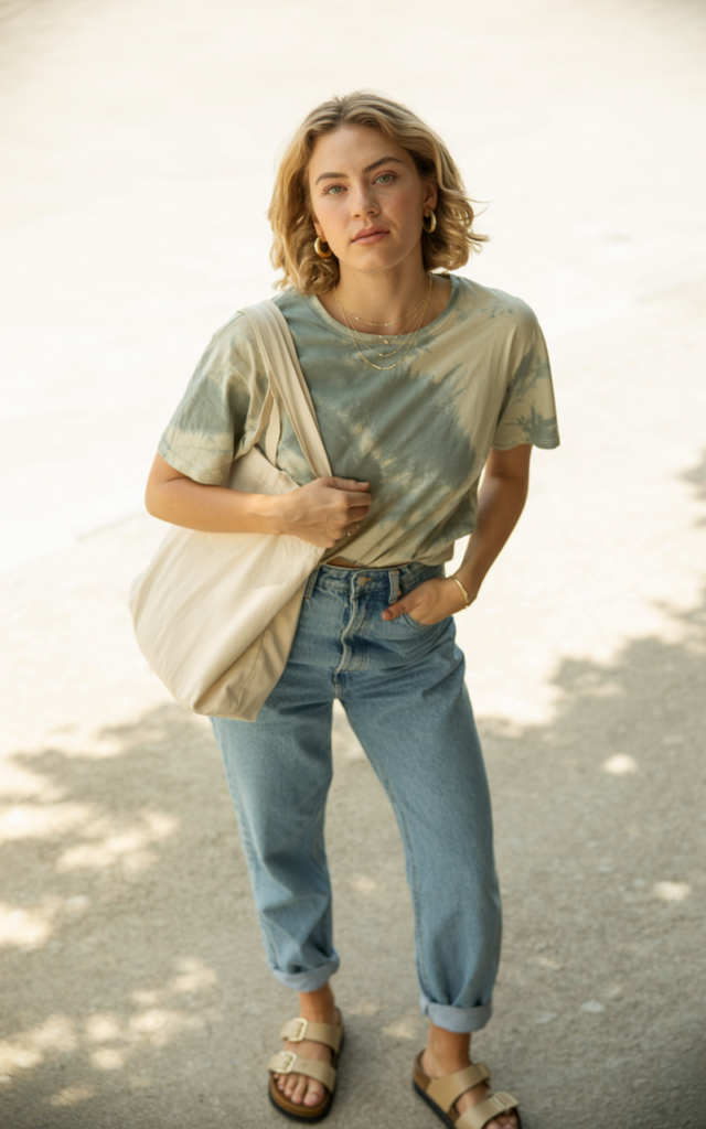 Mix a tie-dye tee with high-waisted mom jeans