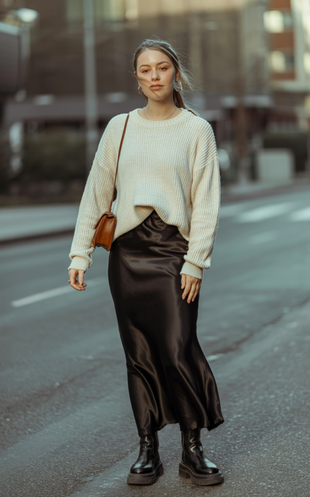 Pair a chunky knit sweater with combat boots.