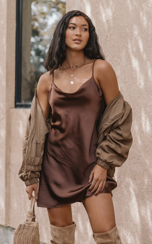 Style a Brown Slip Dress with Suede Knee-High Boots