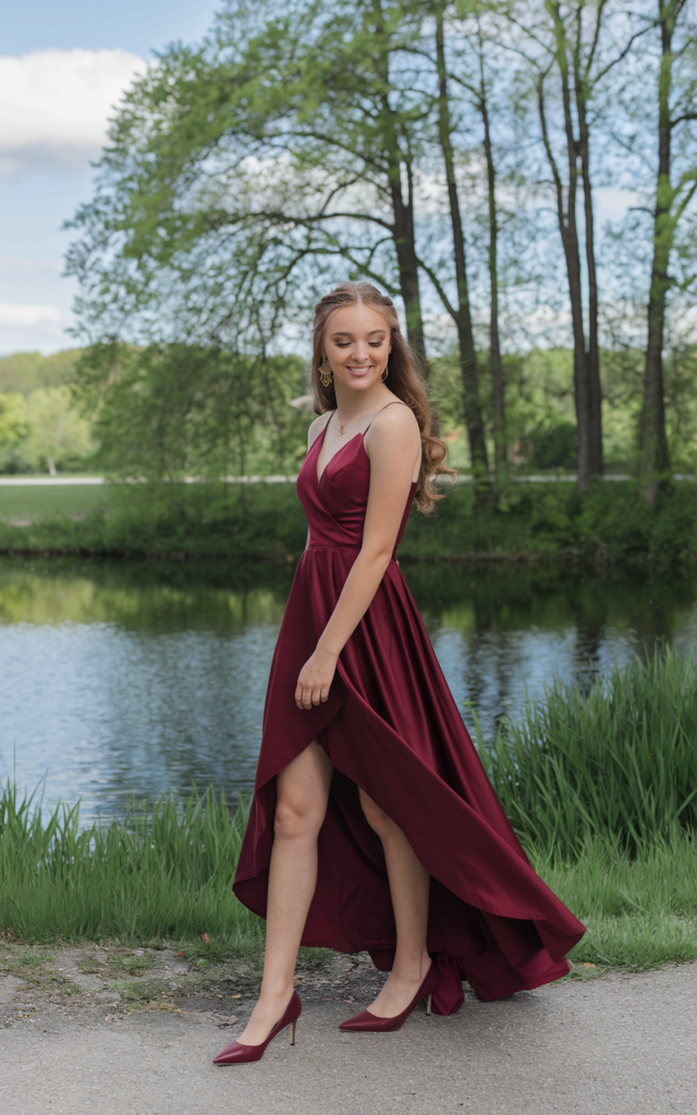 Style a satin wrap dress with pointed heels