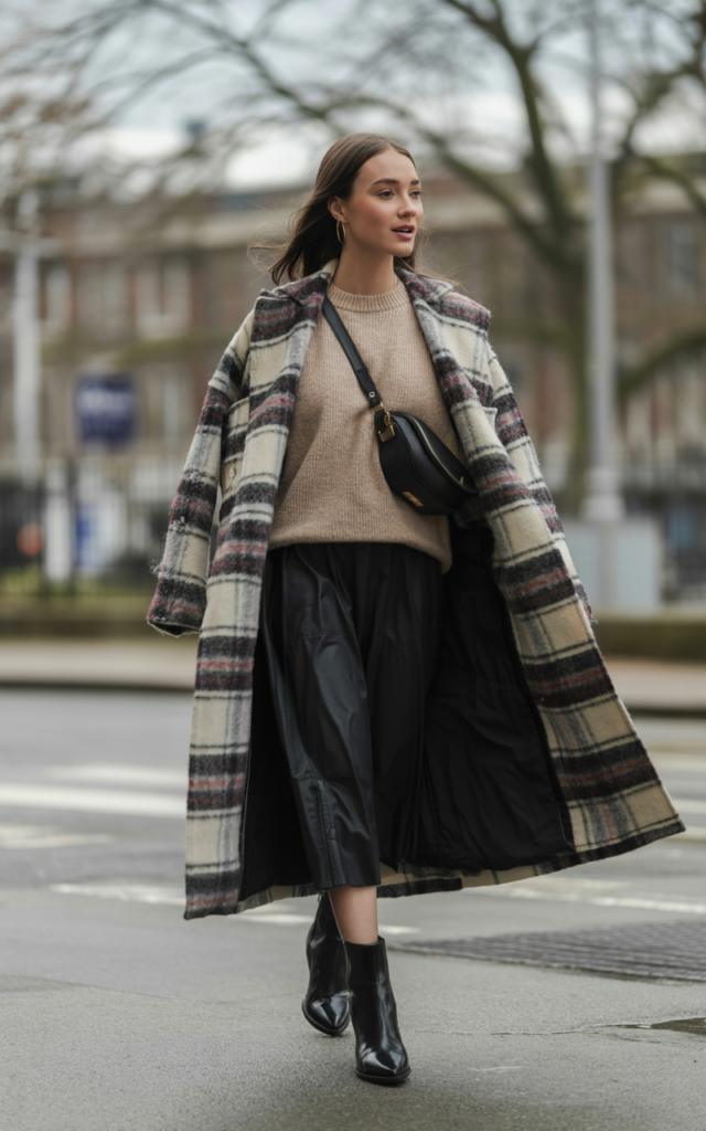Try a plaid coat with neutral layers.