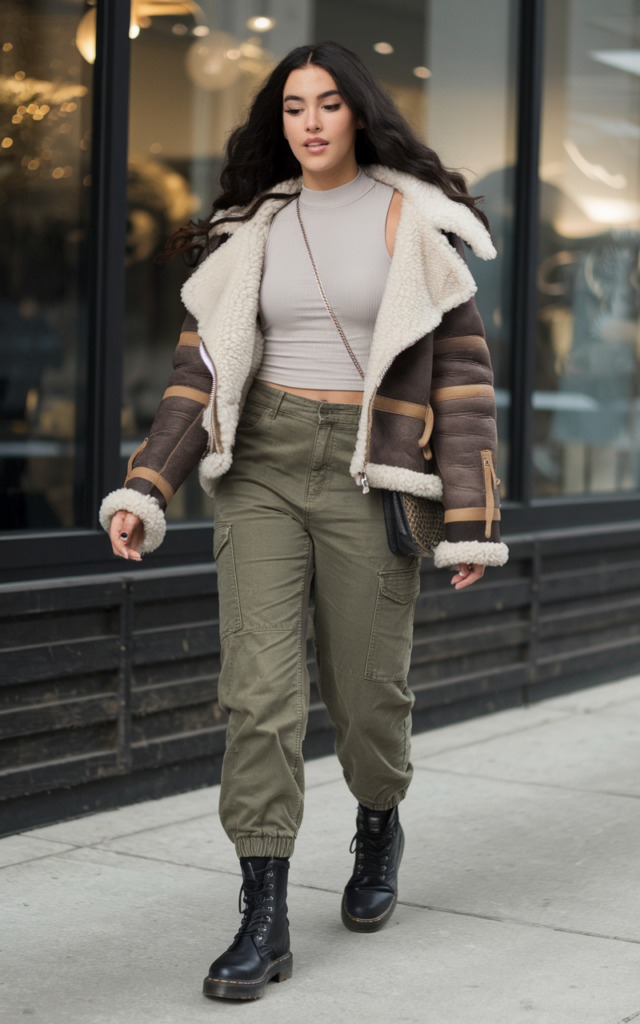 Tuck a thermal top into cargo pants and combat boots.