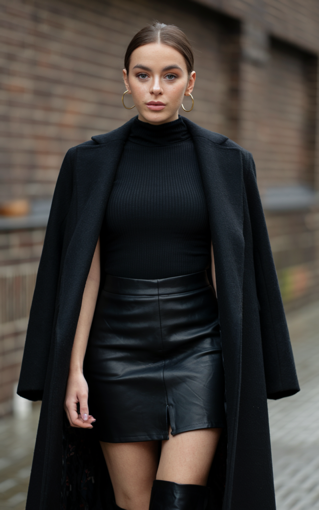 Wear a monochrome all-black layered look.