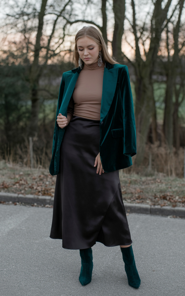 Wear a velvet blazer for evening drama.