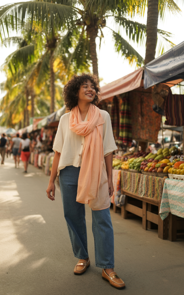 Add a scarf for warmth without bulk