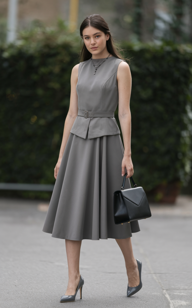 Add a waistcoat over a sleeveless dress.