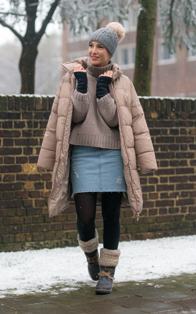 Add fleece-lined tights and boots for real warmth