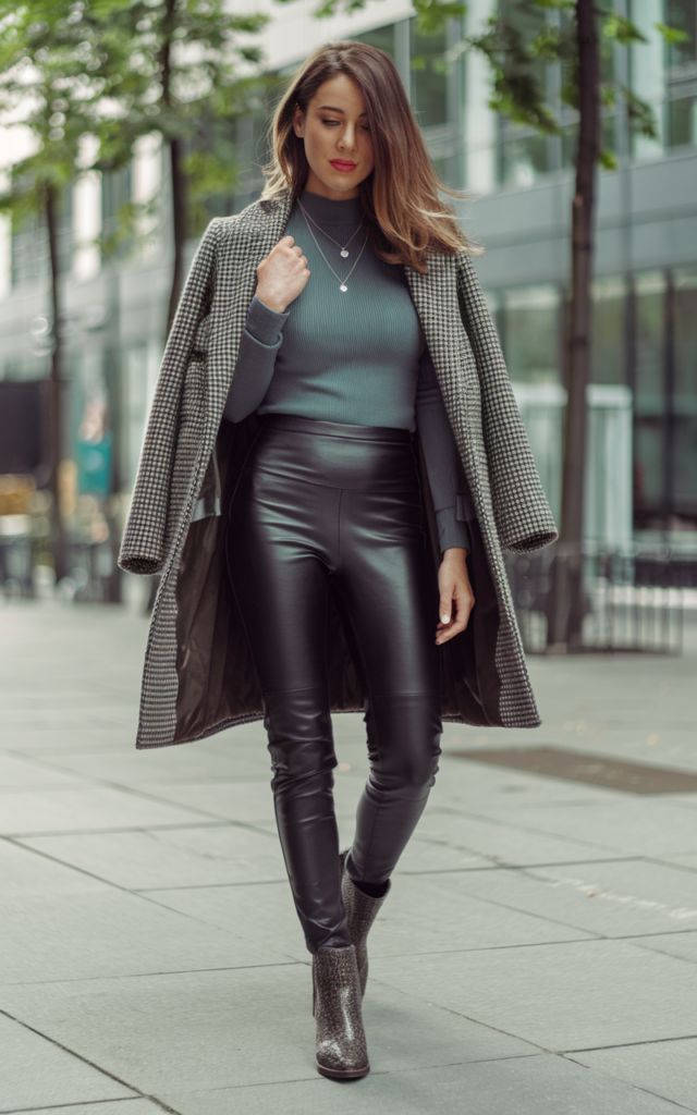 Add polish with a mock-neck sweater and tailored coat