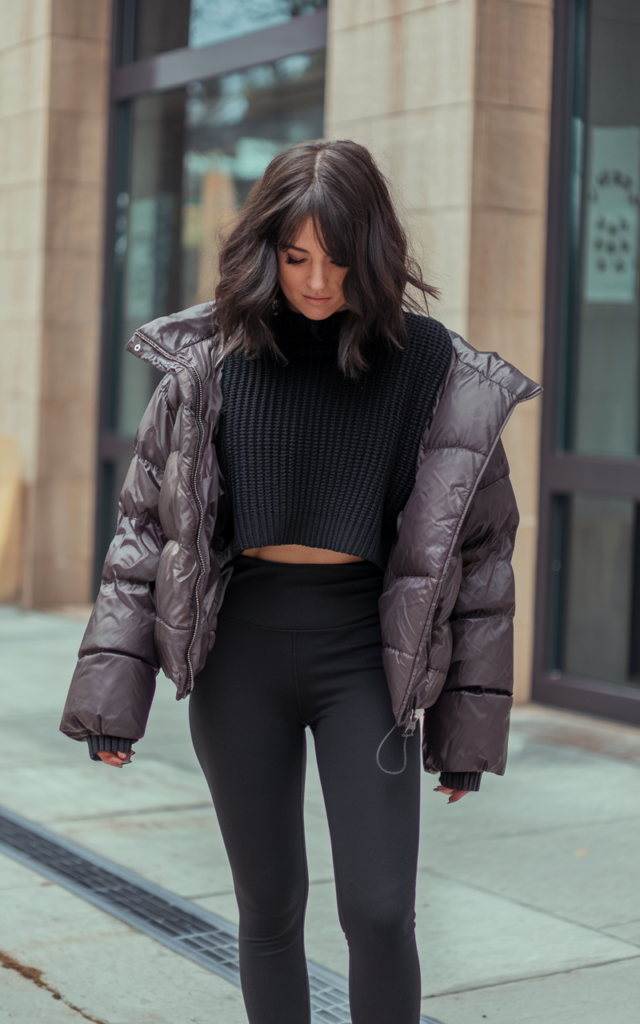 Balance proportions with a cropped sweater and high-waist leggings