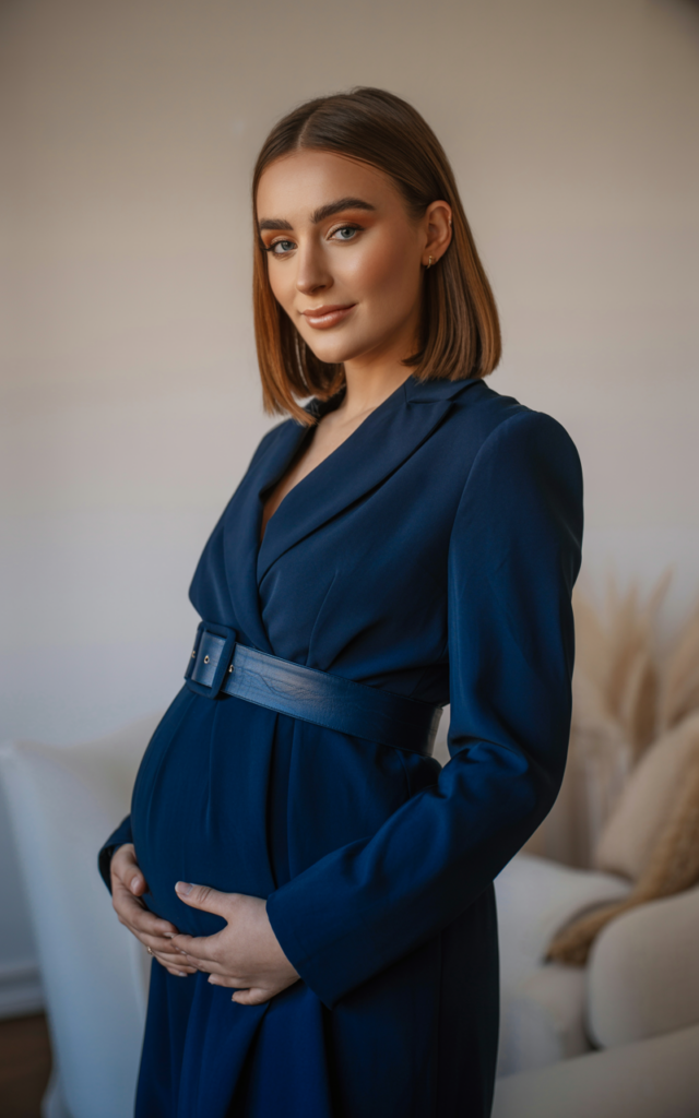 Choose a belted maternity blazer dress for date night.
