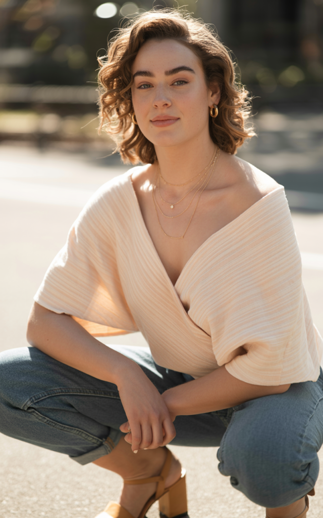 Combine a Wrap Top with Slim Dark Jeans