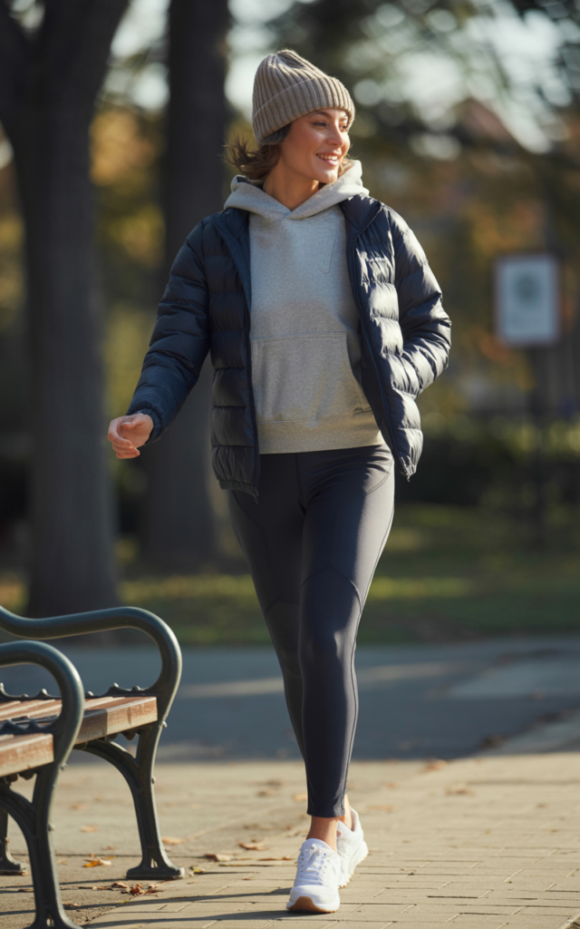 Combine leggings with a cropped puffer jacket