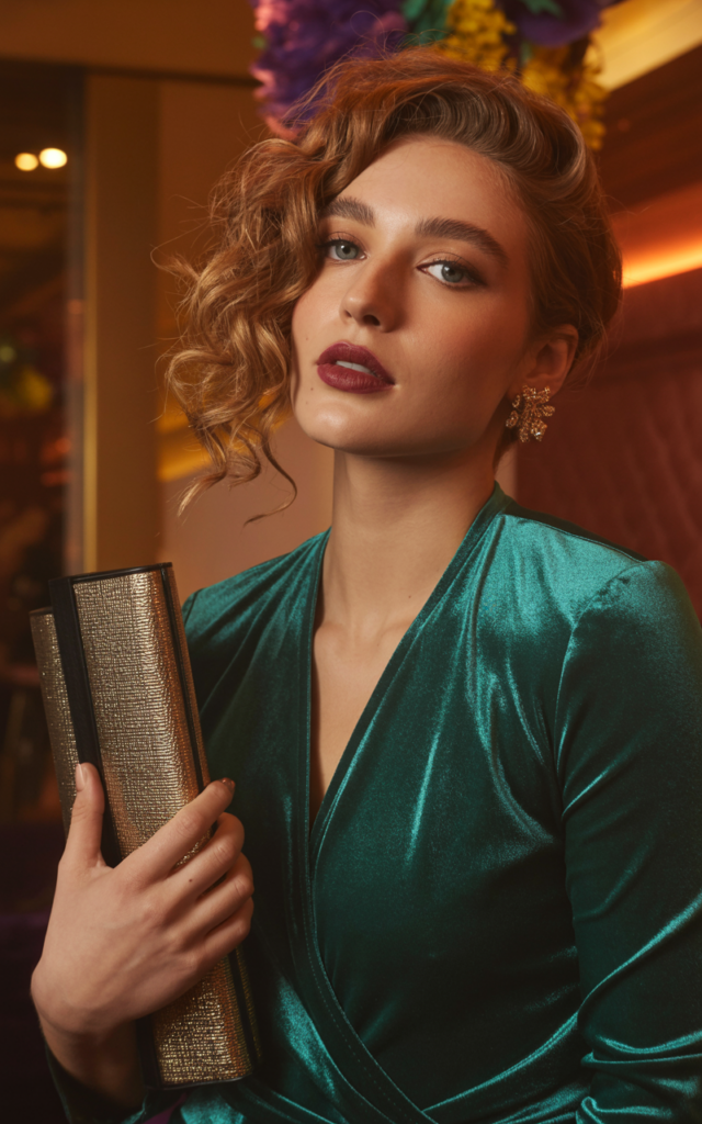 Create a glam look with velvet and metallic accents.