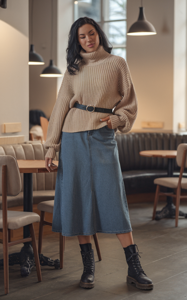 Create shape with an oversized sweater and a belt