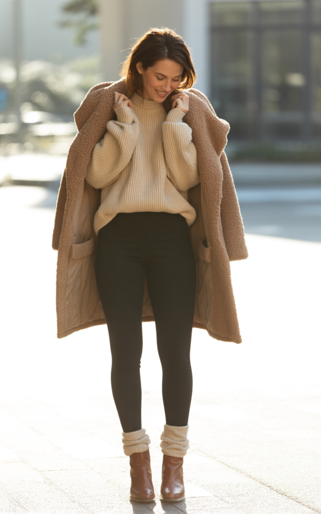 Embrace softness with a teddy coat and knit layers