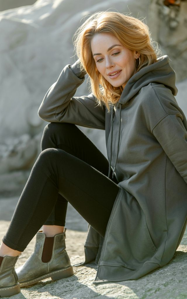 Layer a hoodie dress over leggings for extra warmth