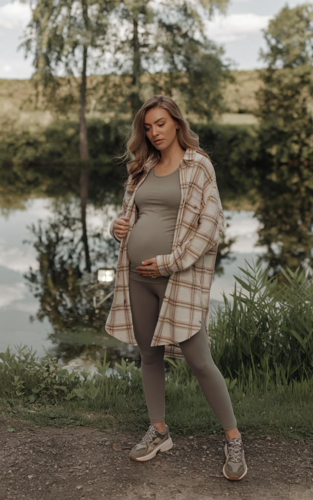 Layer a lightweight shacket over a tank and leggings.