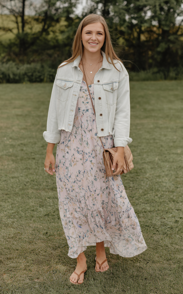 Pair a Cropped Denim Jacket with a Flowy Maxi Dress
