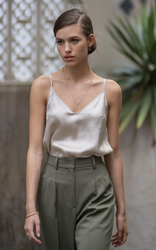 Pair a Silk Camisole with High-Waisted Trousers