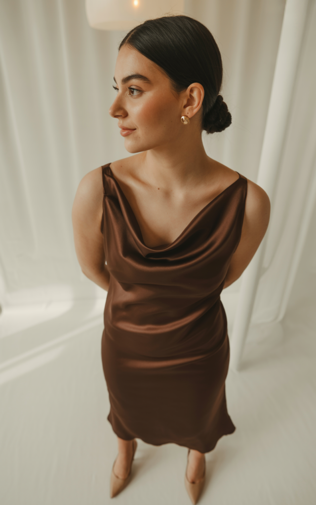 Pair a satin midi dress with minimalist heels and a slick bun.