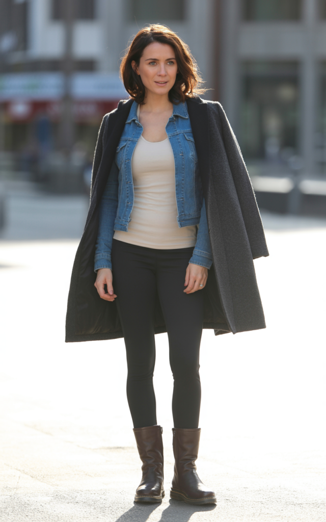 Play with layers using a denim jacket under a wool coat