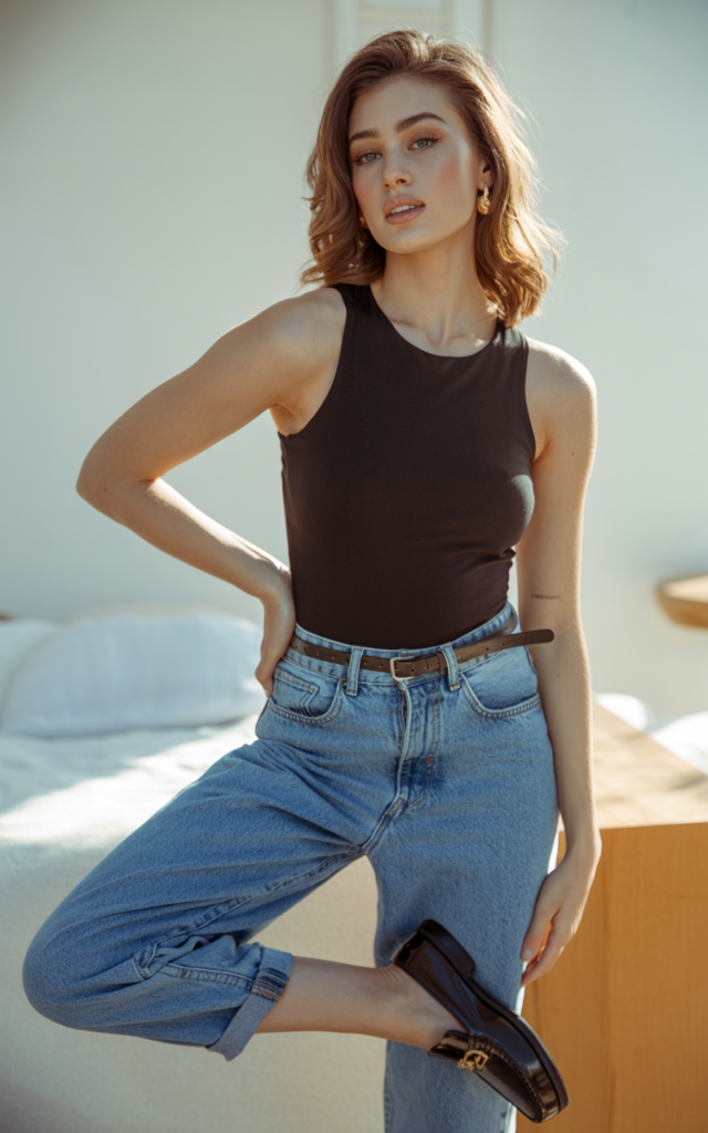 Style High-Waisted Mom Jeans with a Bodysuit