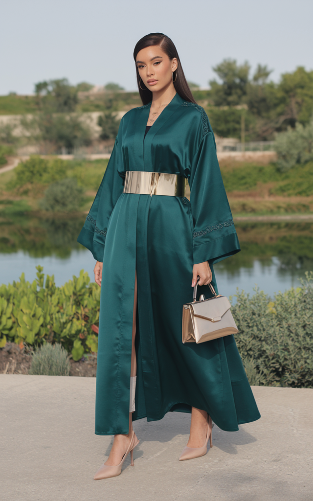 Style a silk abaya with a statement belt