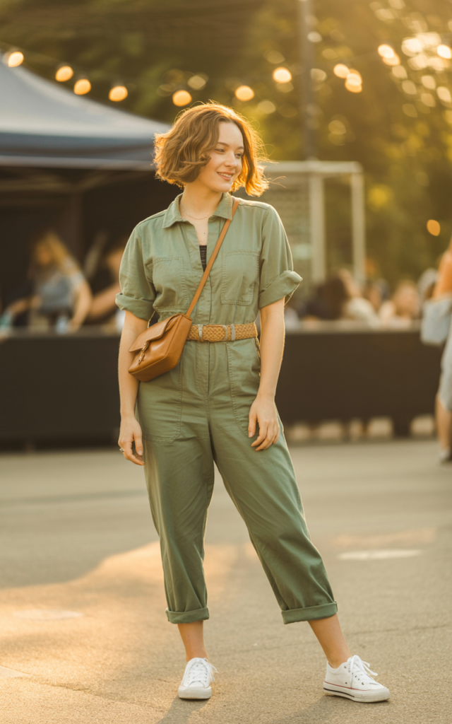 Throw on a lightweight jumpsuit and define it with accessories.