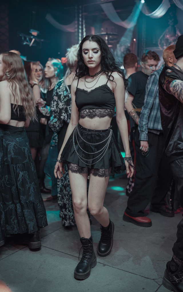 Try a Two-Piece Lace Set With Combat Boots