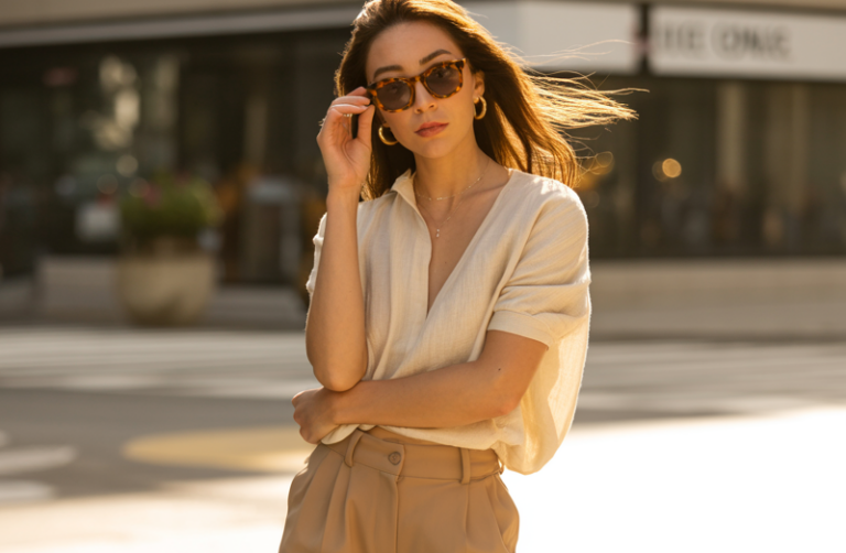 Wear Tailored Shorts with a Relaxed Blouse