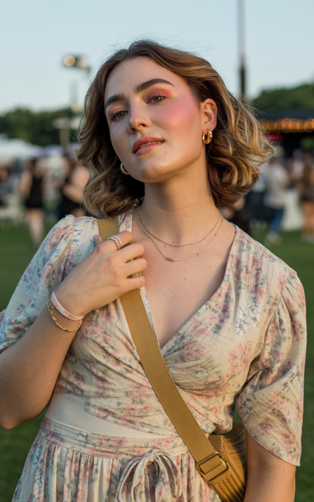 Wear a floral wrap dress and ground it with sneakers.