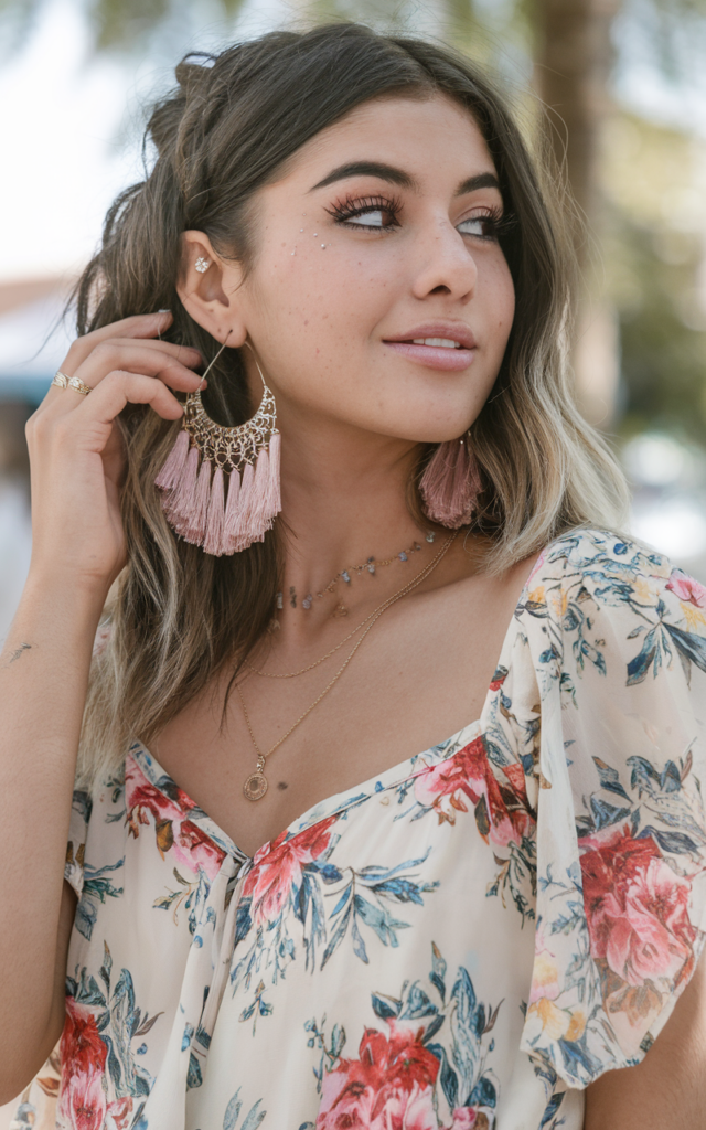 Wear a romper with statement earrings.