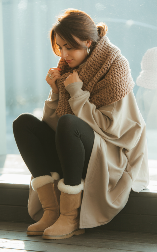 Wrap up in a blanket scarf and oversized hoodie