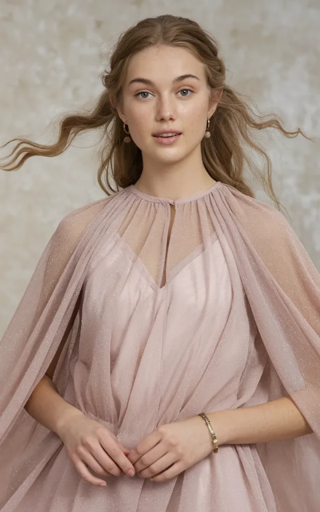 Choose a flowy cape dress for a statement finish