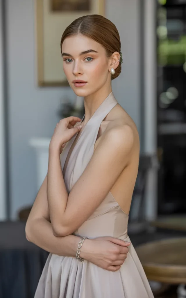 Choose a halter neck gown with a backless design