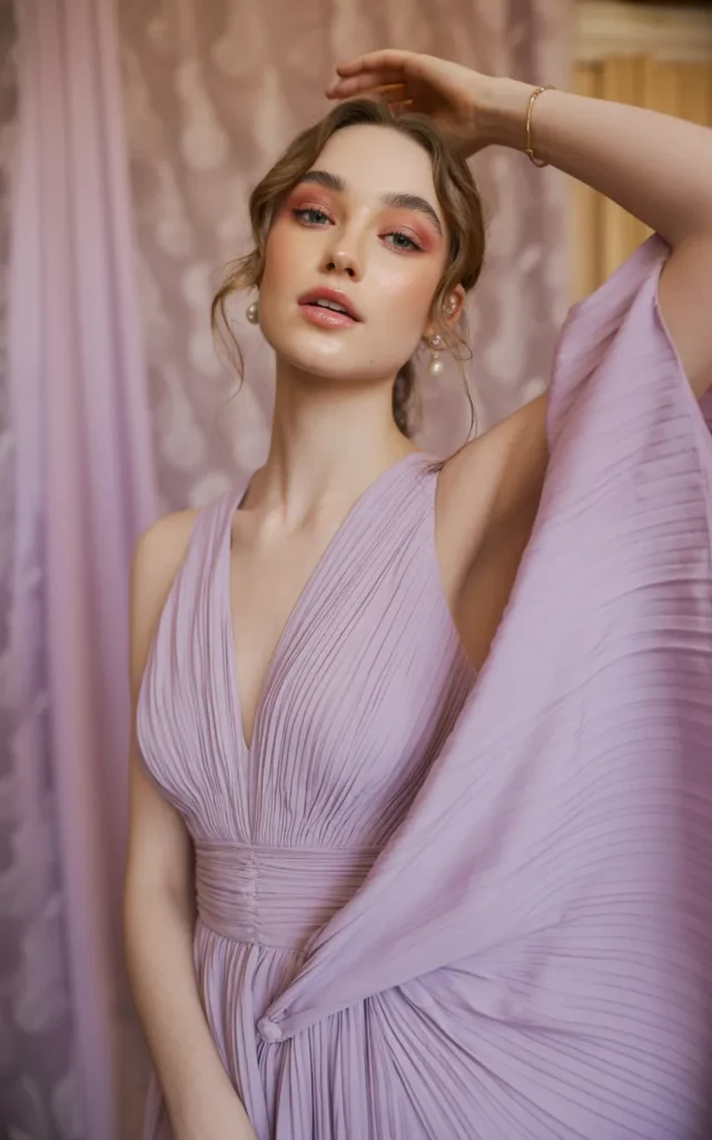 Choose a pastel lilac gown with soft draping