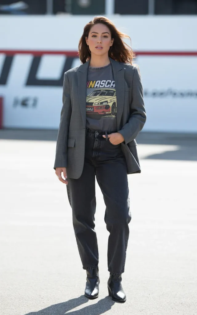 Combine a blazer with a NASCAR tee and jeans